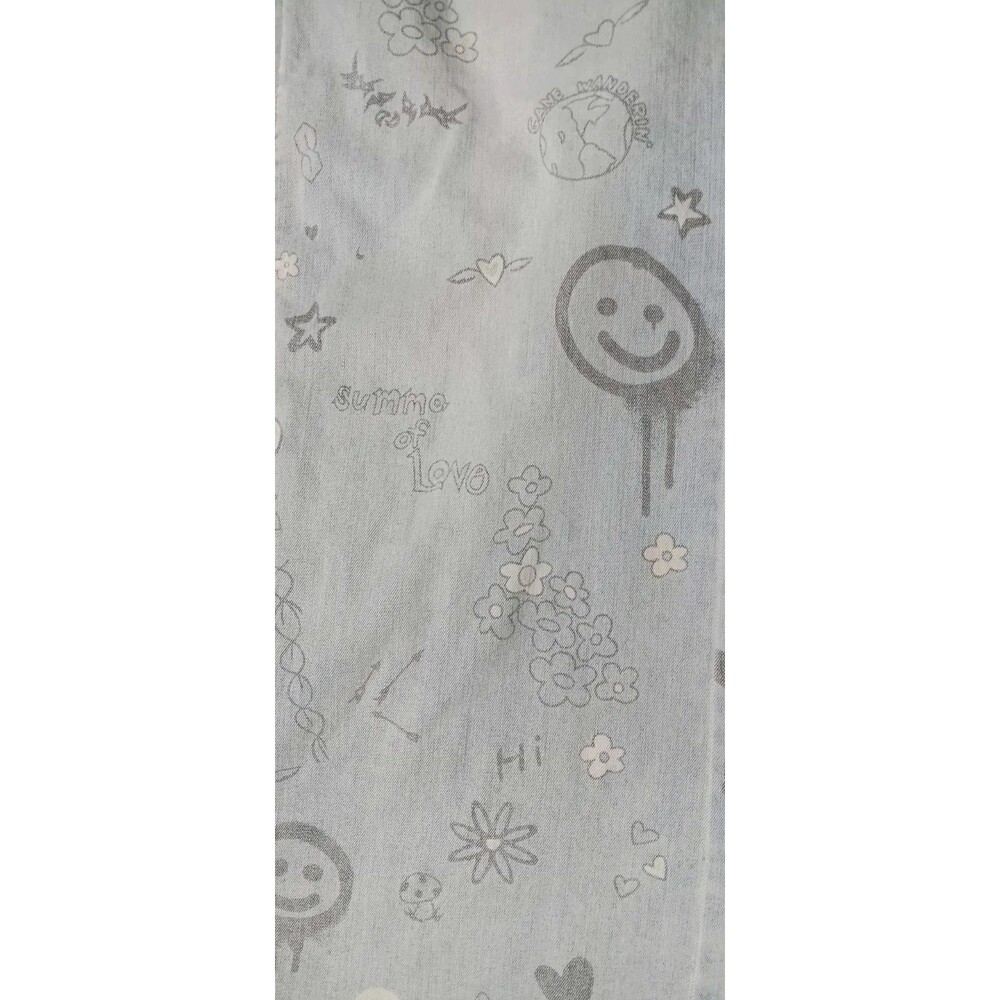 Easel Anthropologie Wide Leg Graffiti Pants Womens M Light Wash Blue Y2K Retro - Picture 3 of 13